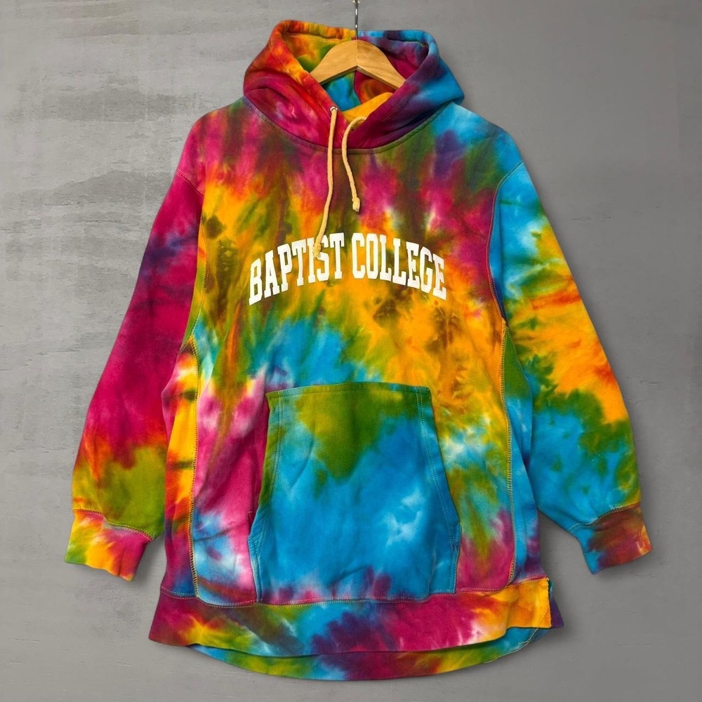 Vintage‎ MV Sport Pro Weave Hoodie Tie Dye Baptist College Rainbow XL